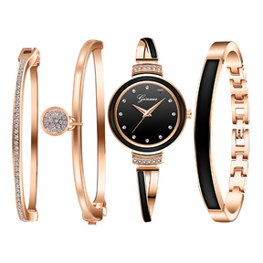 Relógio Quartzo Luxo com 3 Braceletes - Elegância e Versatilidade