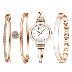 Relógio Quartzo Luxo com 3 Braceletes - Elegância e Versatilidade