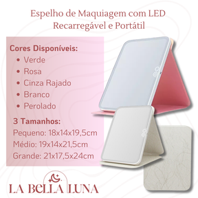 Espelho de Maquiagem com LED Recarregável e Portátil