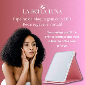 Espelho de Maquiagem com LED Recarregável e Portátil