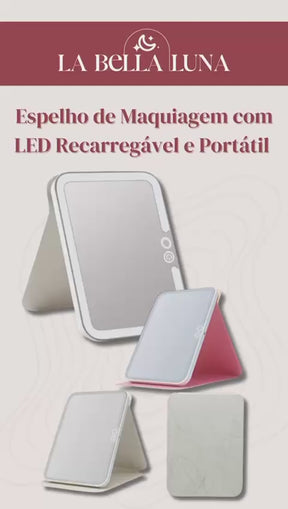 Espelho de Maquiagem com LED Recarregável e Portátil